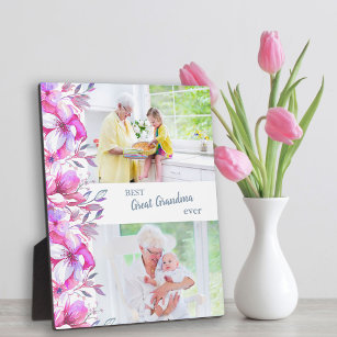 Beste große Oma je und rosa Blumenrinnen Fotoplatte