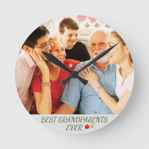 Beste Großeltern Grandkids Keepake Throw Kissen Runde Wanduhr