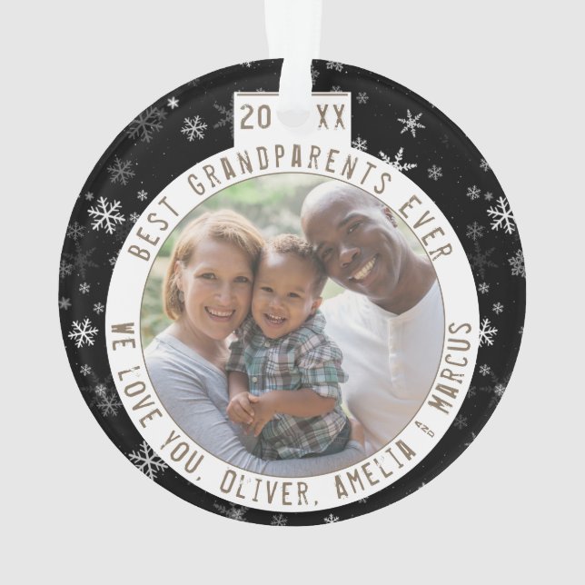 Beste Großeltern Snowflake Black Keepake Foto Ornament (Rückseite)