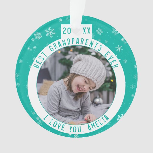 Beste Großeltern Snowflake Green Keepake Foto Ornament (Vorderseite)