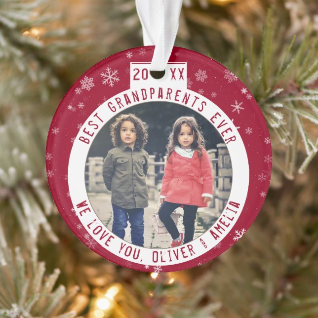 Beste Großeltern Snowflake Red Keepake Foto Ornament (Baum)