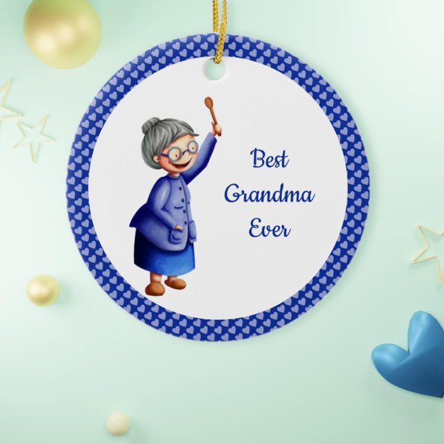 Beste Großmutter Ever Blue Herz Weihnachten Keramik Ornament (Von Creator hochgeladen)