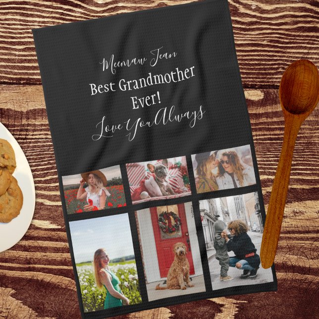 Beste Großmutter je 6 Foto Collage Weißes Skript Geschirrtuch (Von Creator hochgeladen)