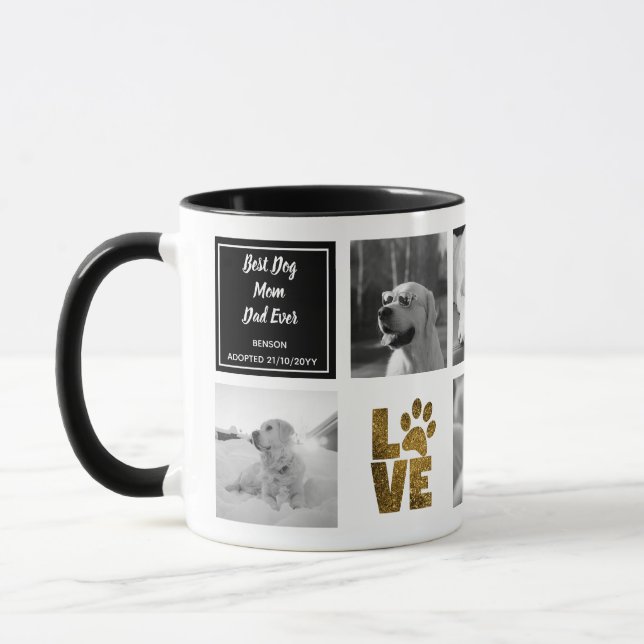 Beste Hunde Mama Vater FOTO COLLAGE Geschenk LIEBE Tasse (Links)