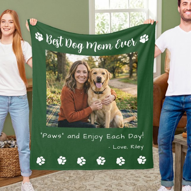 Beste Hundemutter Pfoten Grüne Tier-Foto Fleecedecke (Von Creator hochgeladen)