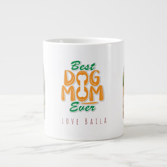 Beste Hundemutter überhaupt 2 Foto-Bogen & Name Jumbo-Tasse (Vorderseite)