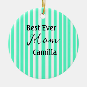 Beste jemals Mama grün gestreiftes Muster Pastell Keramik Ornament