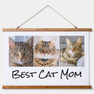 Beste Katze Mama 3 FotoCollage Wandteppich Mit Holzrahmen