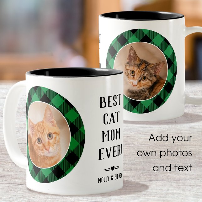 Beste Katze Mama je Buffalo Kariertes Foto Name Gr Zweifarbige Tasse (Von Creator hochgeladen)
