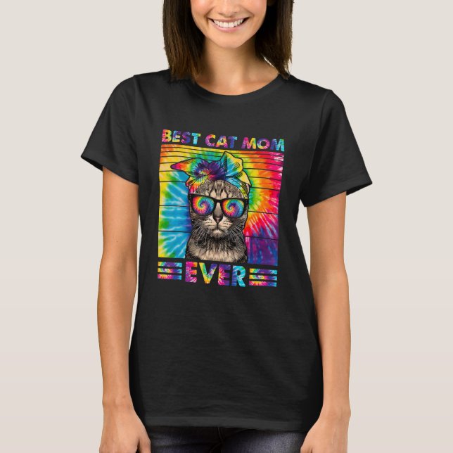 Beste Katze Mama je Gefärbte Krawatte Katze Mama M T-Shirt (Vorderseite)