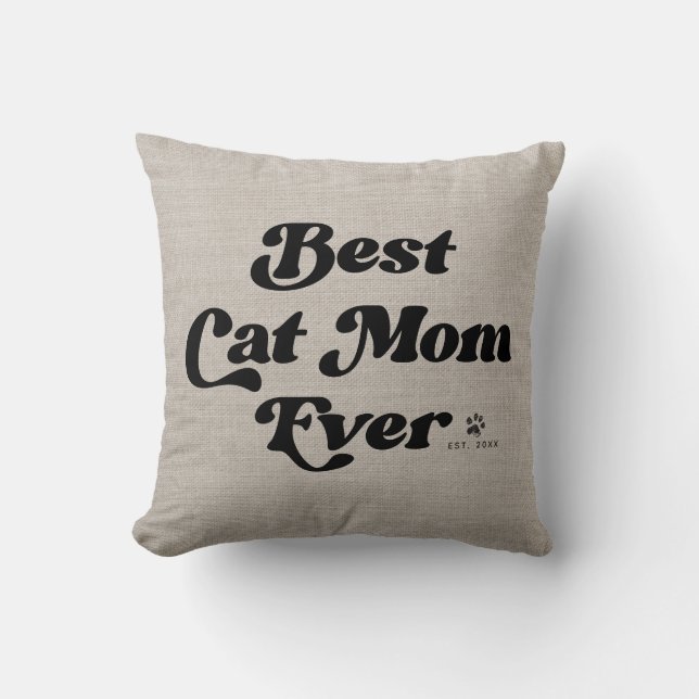 Beste Katze Mama je Moderne Rustikale Linentypogra Kissen (Vorderseite)