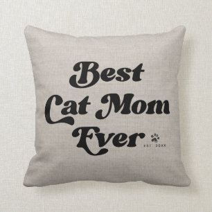Beste Katze Mama je Moderne Rustikale Linentypogra Kissen