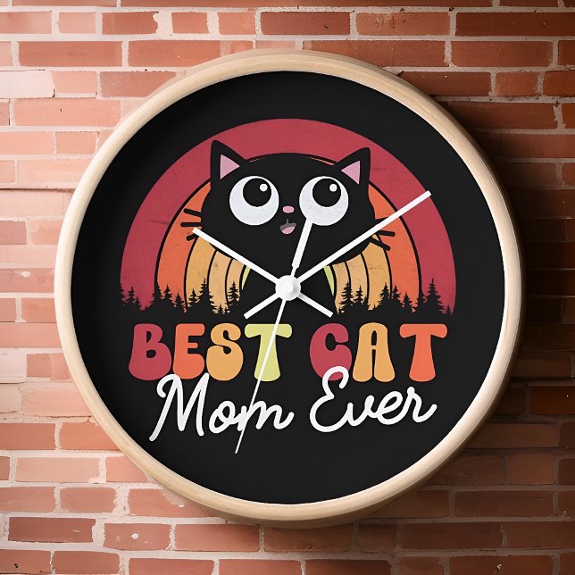Beste Katze Mama je Retro Vintager Regenbogenwald Uhr (Von Creator hochgeladen)