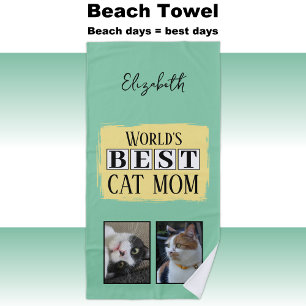 Beste Katze Mutter 2 Foto Name grün gelb Strandtuch