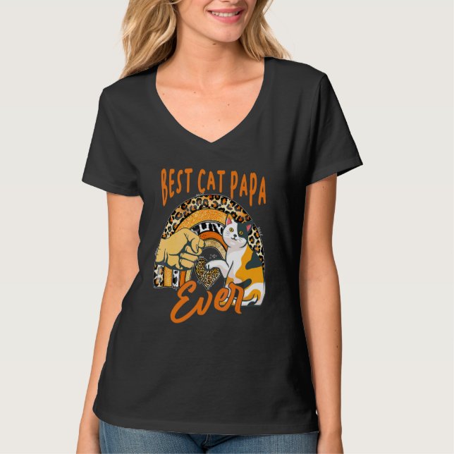 Beste Katze Papa Ever Katzenleopard Regenbogen Vat T-Shirt (Vorderseite)