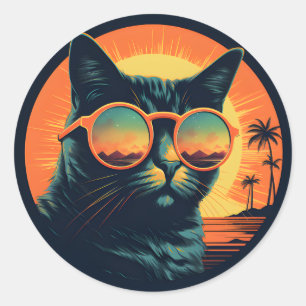 Beste Katze Vintages, lustiges Design Retro für Ch Runder Aufkleber