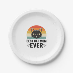 Beste Katzenmutter Aller Zeiten Retro Katzen Gesic Pappteller