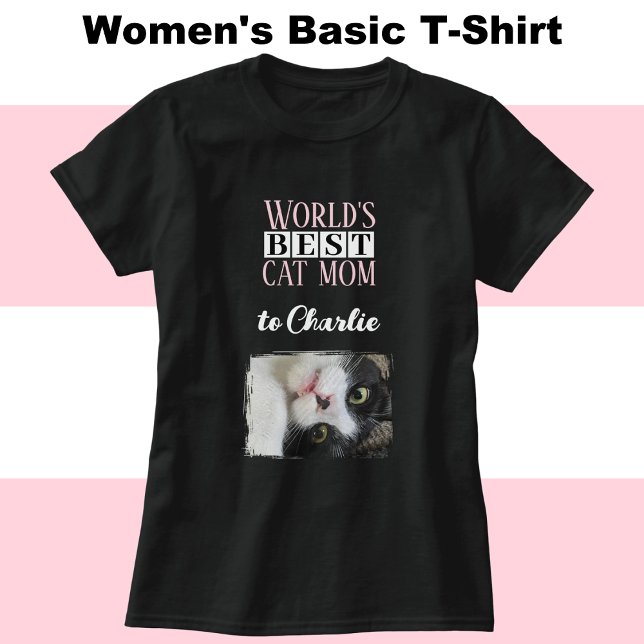 Beste Katzenmutter-Foto fügt den Namen pink white  T-Shirt (Von Creator hochgeladen)