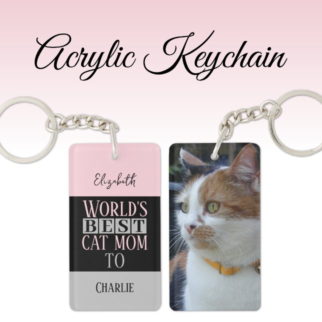 Beste Katzenmutter trägt den Namen Foto pink grau Schlüsselanhänger (Von Creator hochgeladen)