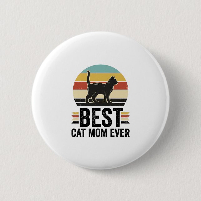 Beste Katzenmutter überhaupt Vintage schwarze Katz Button (Vorderseite)