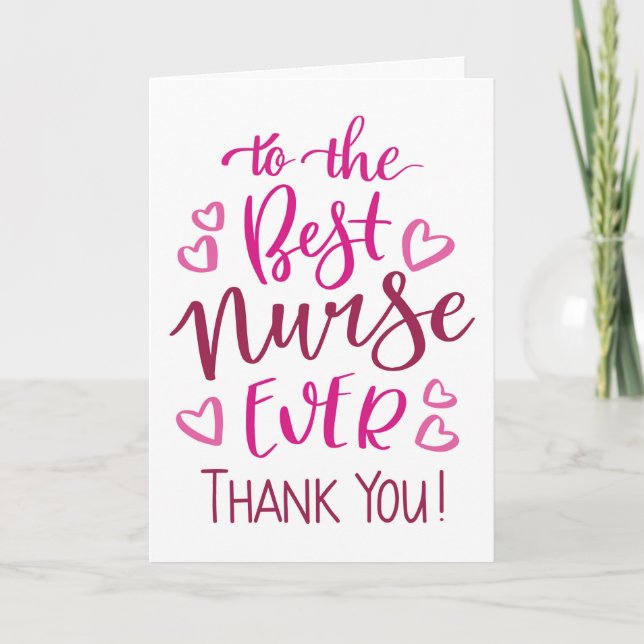 Beste Krankenschwester je Danke Typografie in Pink Karte (Vorderseite)