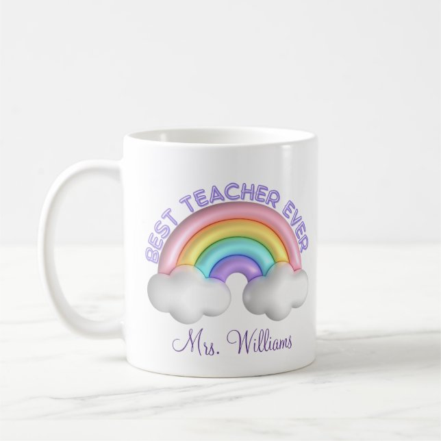 beste Lehrerin aller Zeiten, bunter Regenbogen per Kaffeetasse (Links)