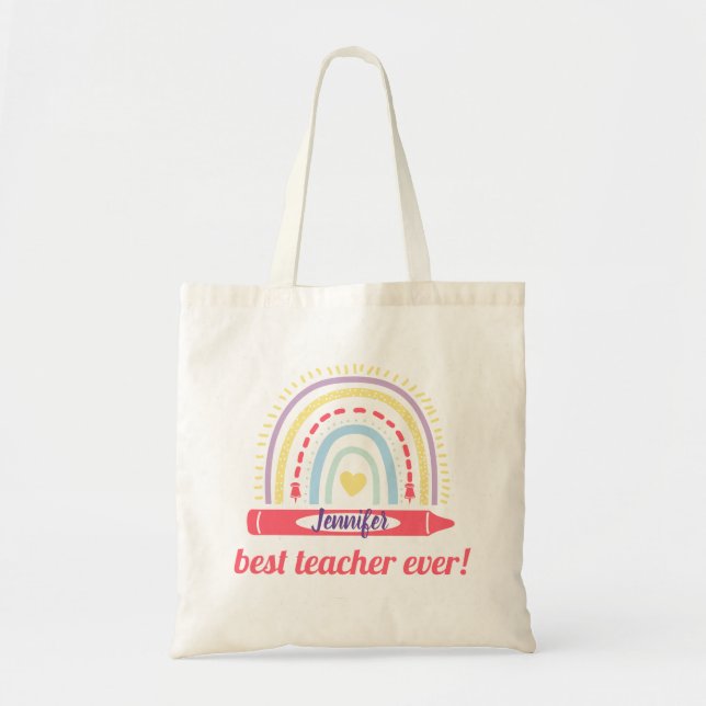beste Lehrerin aller Zeiten, niedlicher Regenbogen Tragetasche (Vorne)