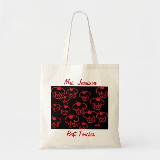 Beste Lehrerin Canvas Bag, Cupcakes, vielen Dank Tragetasche (Vorne)
