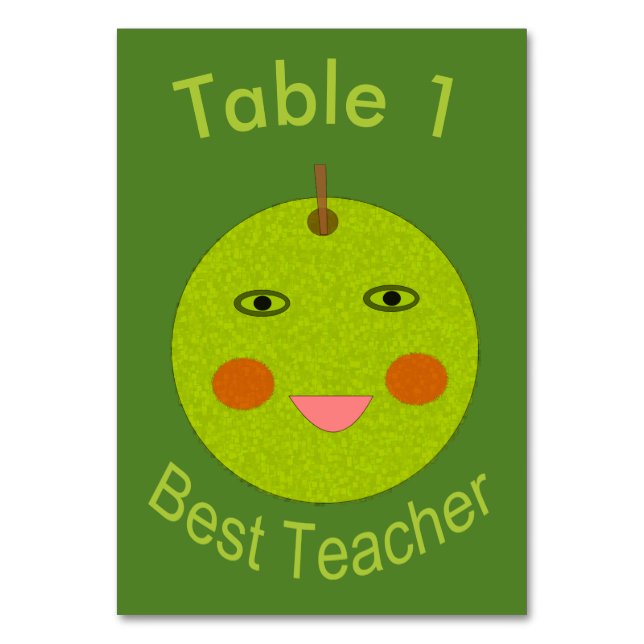 Beste Lehrerin Happy Apple Custom Tablecard Tischnummer (Vorderseite)