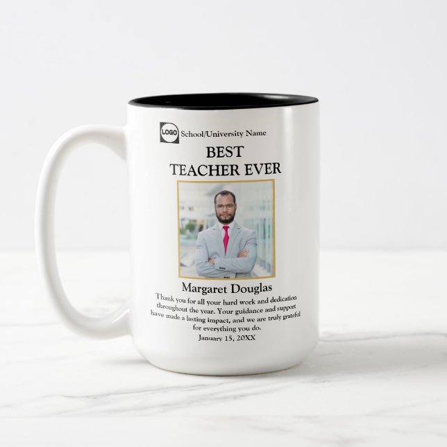 Beste Lehrerin je Foto & Dankeschön-Nachricht Zweifarbige Tasse (Links)
