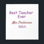 Beste Lehrerin je Name Datum Jahr einfache Schule Notizblock<br><div class="desc">schönes Design</div>