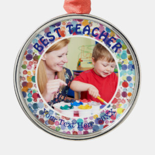BESTE LEHRERIN, mehrfarbige Spritzer-Punkte Silbernes Ornament