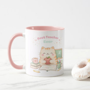 Beste Lehrerin überhaupt Süße Kawaii-Katze Rosa Tasse