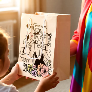 Beste Mama aller Mütter, Kinder und Blume Mittlere Geschenktüte