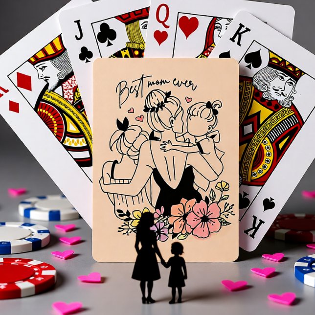 Beste Mama aller Mütter, Kinder und Blume Spielkarten (Best Mom Ever Mother and Children Floral Poker Cards)