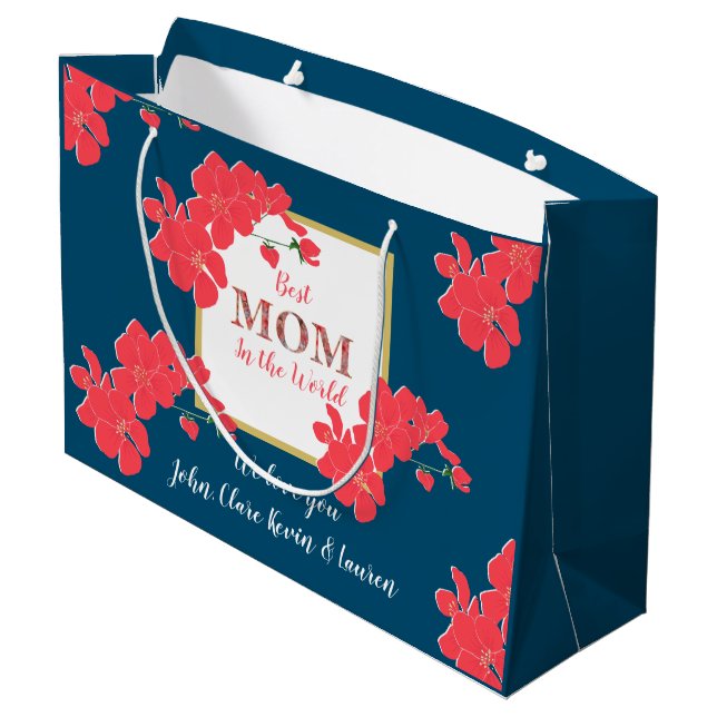Beste Mama am Aquamarinen Roten Kirchenbröckchen Große Geschenktüte (Rückseite Schrägansicht)