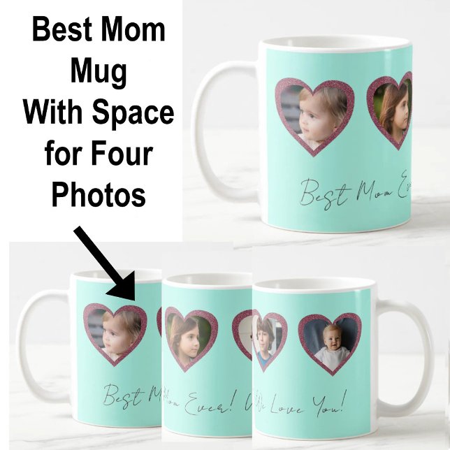 Beste Mama Aqua Aquamarines Herz Vier Kinder FotoC Kaffeetasse (Von Creator hochgeladen)