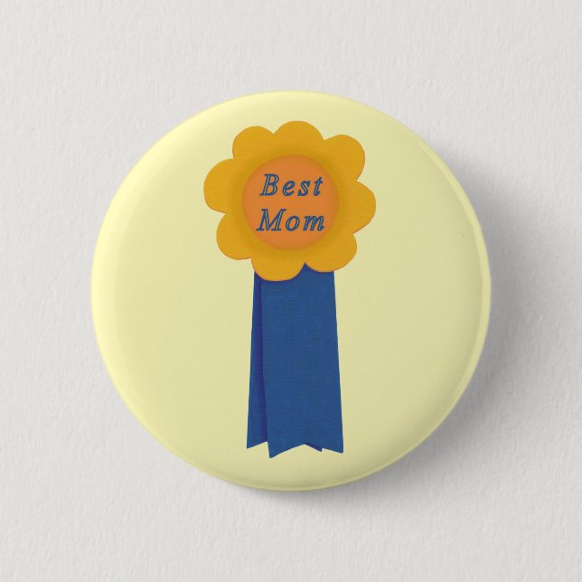 Beste Mama Blau-Schleife Gelbe Blume Schaltfläche Button (Vorderseite)