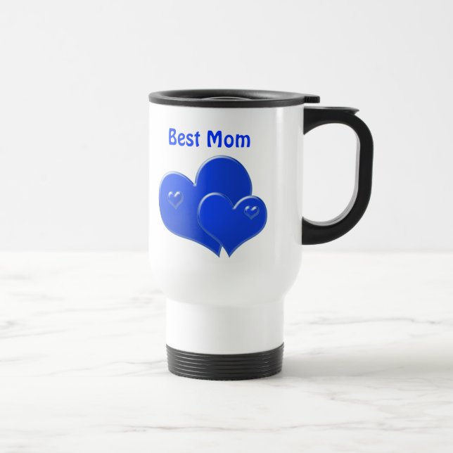 Beste Mama, blaue Herzen Reisebecher (Rechts)