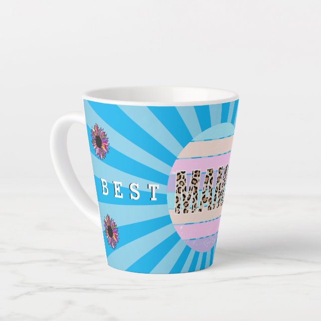 Beste Mama Blue Floral Customizing Milchtasse (Linke Ecke)