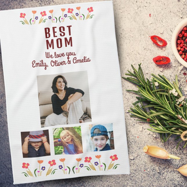 Beste Mama Blume 4 FotoCollage Keepake Geschirrtuch (Von Creator hochgeladen)