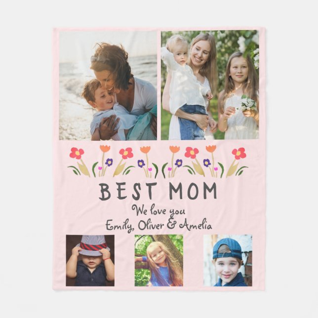Beste Mama Blume 5 FotoCollage Keepake Fleecedecke (Vorderseite)