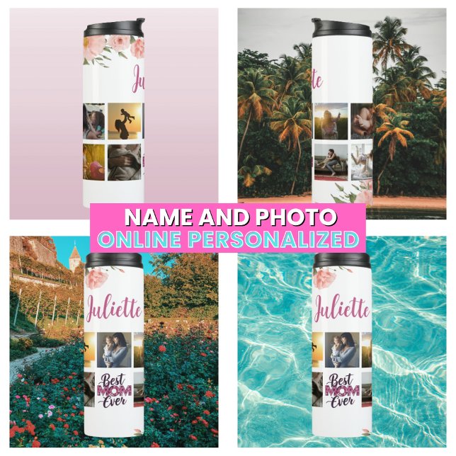 Beste Mama der Blume je Muttermund FotoCollage Thermosbecher (Floral Best Mom Ever Mother Photo Collage Thermal Tumbler
)
