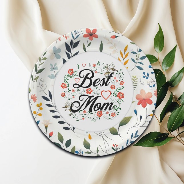 Beste Mama Elegantes Blumendesign Pappteller (Von Creator hochgeladen)