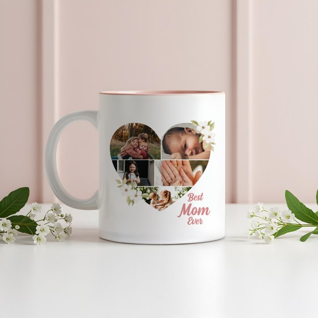 Beste Mama Ever Elegante Kunst, Dichtung und Musik Zweifarbige Tasse (Best Mom Ever Elegant Floral Heart Photo Collage Two-Tone Coffee Mug (Front))