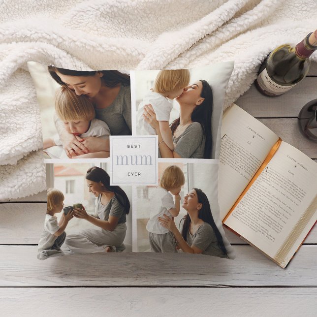 Beste Mama-Ever | Graue und weiße Kinder FotoColla Kissen (Von Creator hochgeladen)