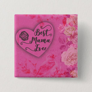 Beste Mama-Ever-Rosen und Bird-Floral-Blume Button