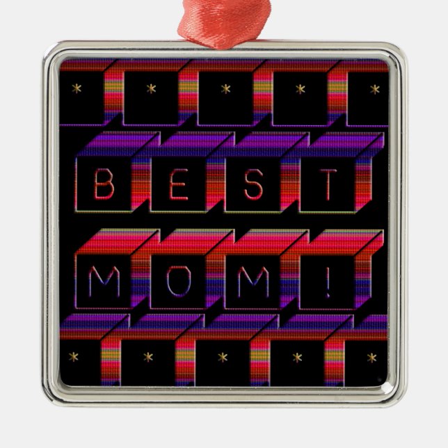 Beste Mama Farbige Blöcke und schwarzer Hintergrun Ornament Aus Metall (Vorne)