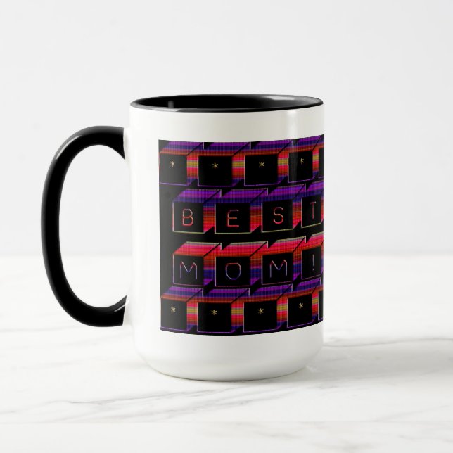 Beste Mama Farbige Blöcke und schwarzer Hintergrun Tasse (Links)