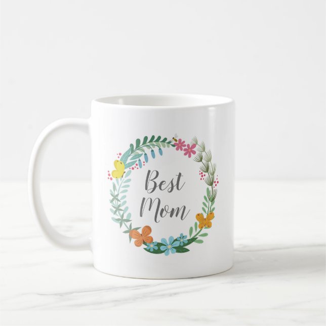 Beste Mama Floral Wilde Blume Butterfly Kraut Kaffeetasse (Links)